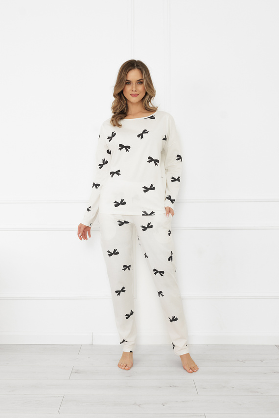 Dámske pyžamo Figaro - ecru, bavlna, dlhý rukáv + dlhé nohavice Italian Fashion