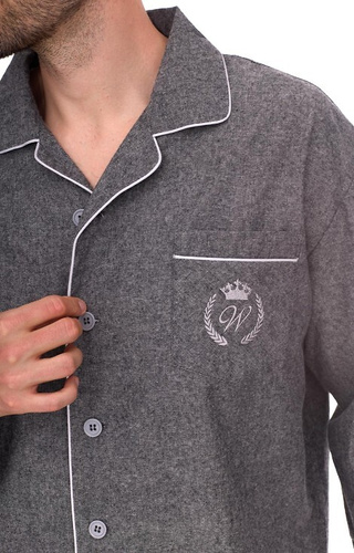 2533 Zeus L&L pánske pyžamo - bavlna, melanž, s golierom a gombíkmi