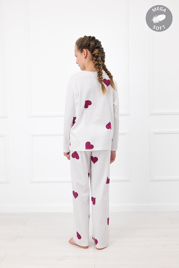 Italian Fashion Kioga dievčenské pyžamo Mega Soft dlhé ecru srdiečka