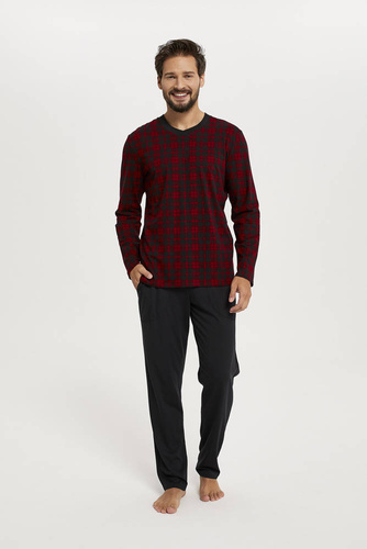 Elijah Pánske pyžamo a nohavice s dlhým rukávom Italian Fashion - potlač/čierna