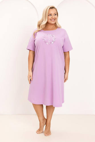 Regina 176 nočná košeľa, bavlna, krátky rukáv, polokruhový výstrih, potlač - fialová