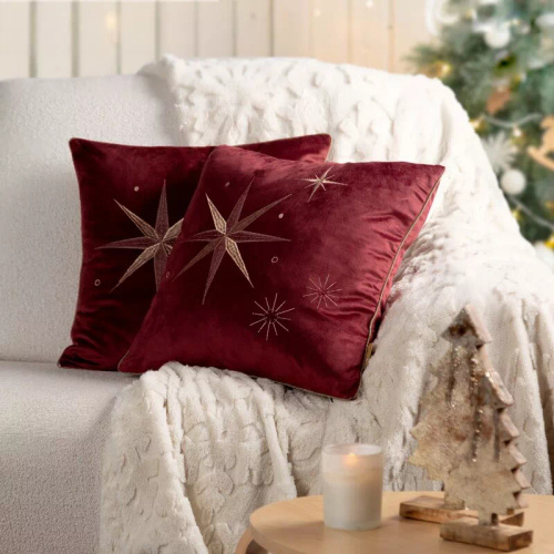 Chp 259 Eurofirany Vianočná obliečka na vankúš - bordový zamat s hviezdou v šampaňskom
