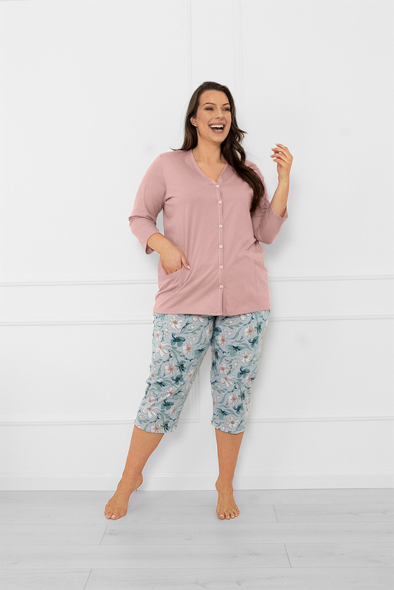 Dámske pyžamo Sekwoja - bavlnené, 3/4 rukávy a nohavice, s gombíkmi Italian Fashion