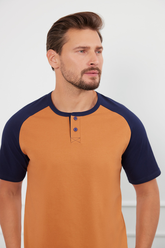 Alexander Pánske pyžamo s krátkym rukávom, dlhé nohavice Talianska móda - koňaková/granátová