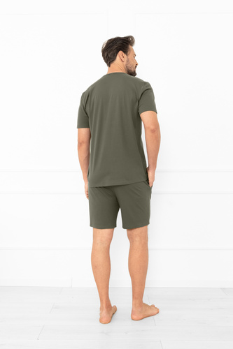Krystian Italian Fashion pánske olivové pyžamo - bavlna, tričko a krátke nohavice