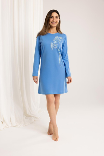 160 Nočná košeľa Regina modrá - bavlna, dlhý rukáv, pohodlná a klasická