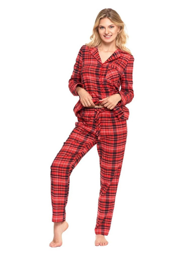 Dámske pyžamo Moraj PDD6600-002 - károvaný flanel, zapínanie na gombíky