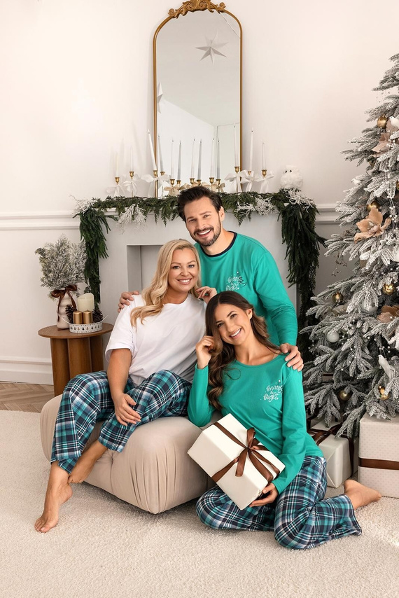 Dámske pyžamo Regina 743 zelené - bavlna, dĺžka. rukávy, potlač, kockované nohavice