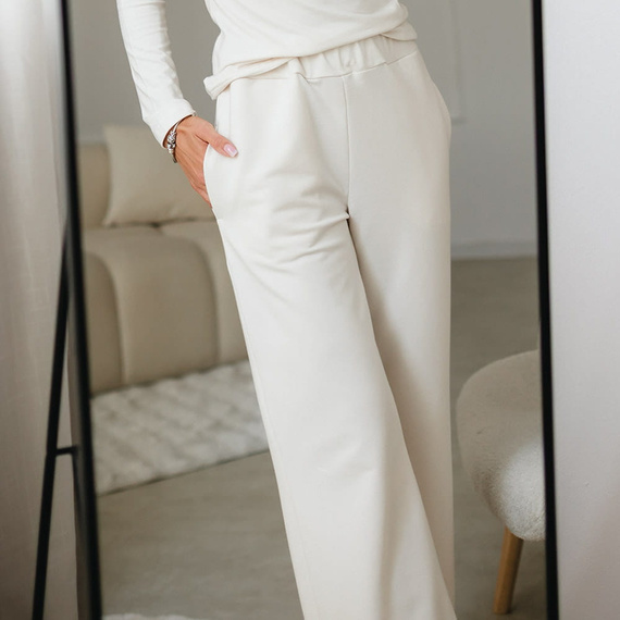 Eevi for Women Dámske tepláky ecru - voľné, bavlna + modal, pohodlné