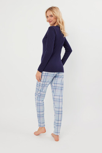 Adriana Dámske pyžamo s dlhým rukávom, dlhé nohavice Talianska móda - tmavomodrá/potlač