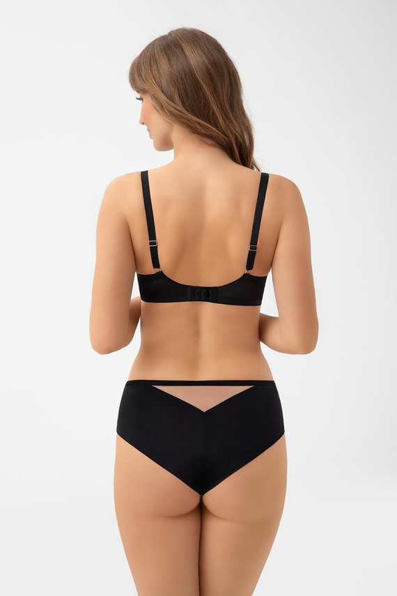 Nohavičky Brasil B 001 Lexi Gorsenia black - dámske nohavičky s čipkovanou vsadkou, stredne vysoké, elastický tyl a mikrovlákno, ozdobné detaily v ružovom zlate