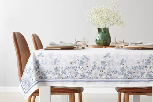 Obrus Summer 18 Eurofirany prírodný s motívom nezábudiek 100 % polyester