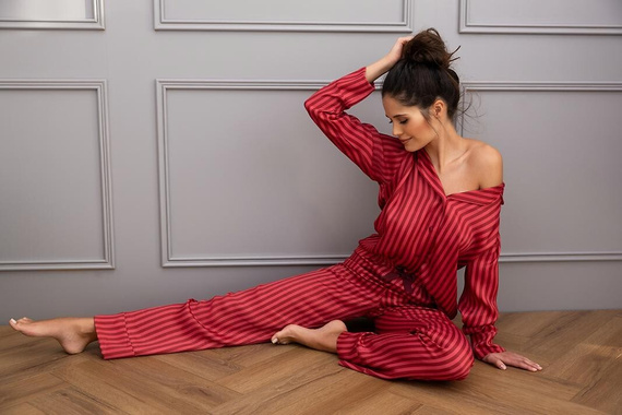 Rosemary Sensis dámske pyžamo - viskóza, zapínanie na zips, pruhované