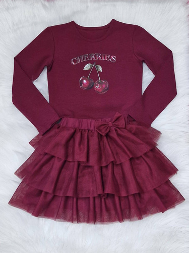 Dievčenská blúzka Cherries Bambarillo bordová - bavlna, dlhý rukáv, s potlačou