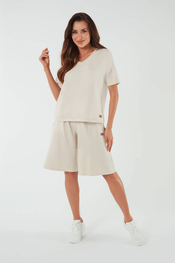 Madri Blúzka s krátkymi rukávmi Talianska móda - béžová