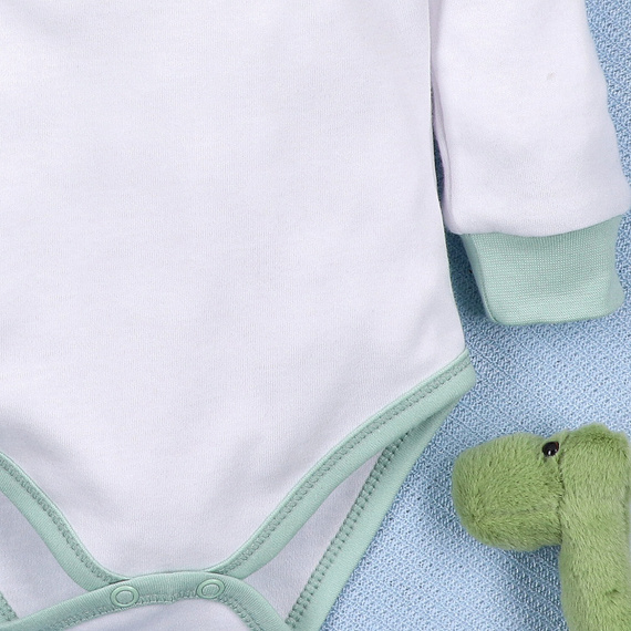 ABN-5565 Dino Explorer Body z organickej bavlny Nini white- organická bavlna, dlhý rukáv