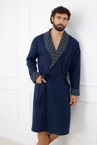 Pánsky župan Broken Italian Fashion bavlnený tmavomodrý s opaskom