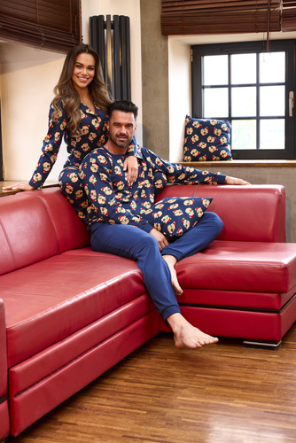 482/459 Teddy 5 Cornette dámske pyžamo - slávnostné, bavlnené, tmavomodré, zapínané na gombíky