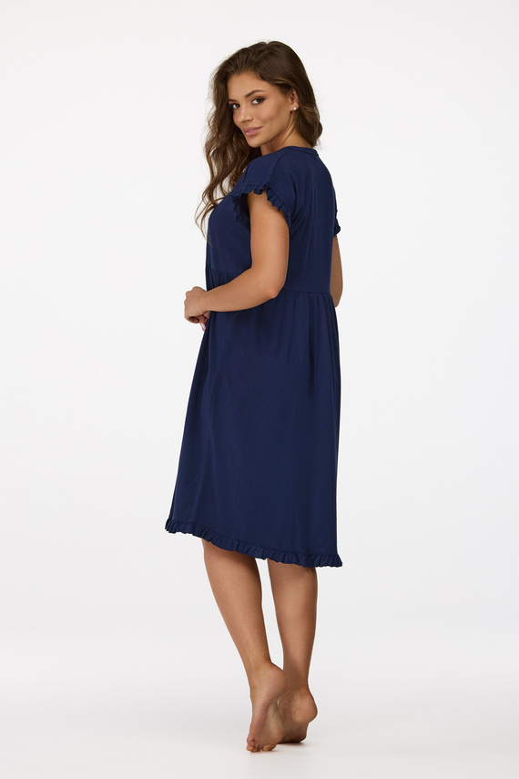 nie. 21 Tehotenská nočná košeľa Senizo navy blue - 100% bavlna, krátky rukáv, zapínanie na dojčenie