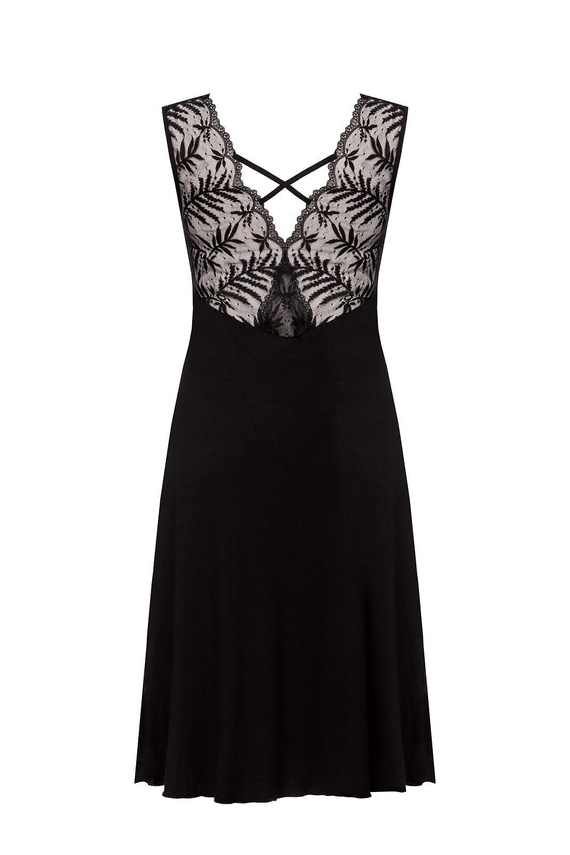 Nočná košeľa Petra KM29 Mefemi by Nipplex čierna- viskóza, čipka, dĺžka do lýtok