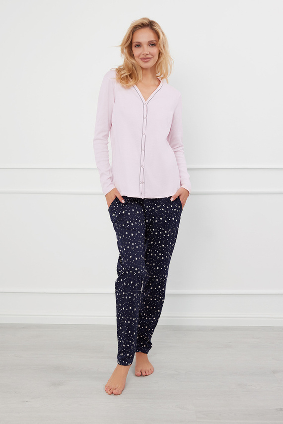 Libra Dámske pyžamo s dlhým rukávom a nohavicami Italian Fashion - ružová/potlač