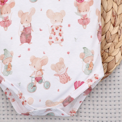 Body bebé Nini Little Mouse algodón orgánico botones hombro manga corta