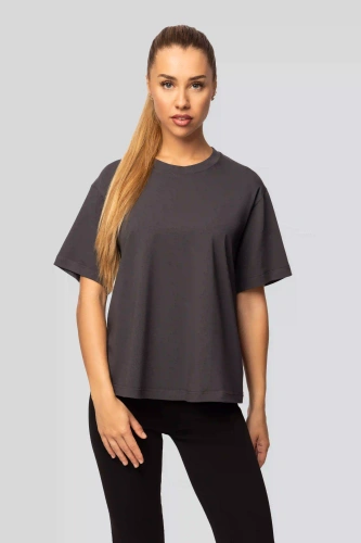 Dámske bavlnené tričko Urban v grafitovej farbe - krátky rukáv, klasický strih, módne s rozparky | Vysokokvalitný materiál, pružnosť
