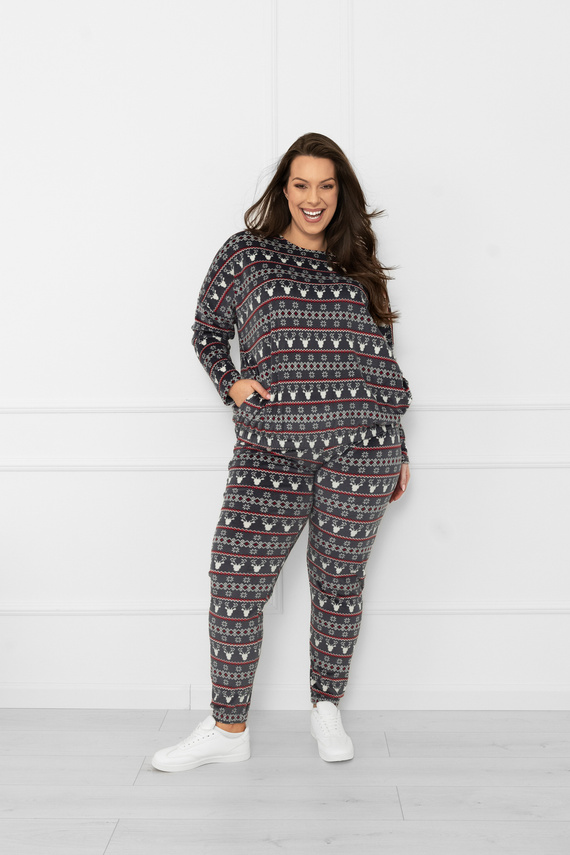 Dámska súprava Navara - flísová súprava s vianočným vzorom so sobmi Italian Fashion - grafitová