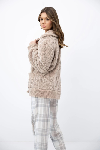 Sensis Ingrid dámsky béžový blejzer na gombíky, mäkký homewear s vreckami