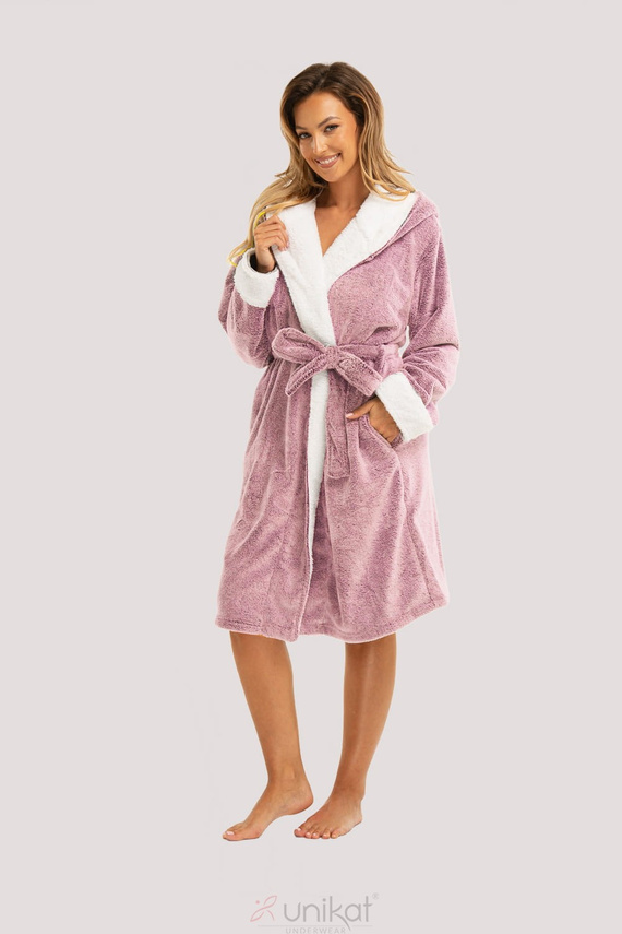 Dámsky župan Sharon Unikat - ružový, mäkký s kapucňou a pásom, jemný a ľahký