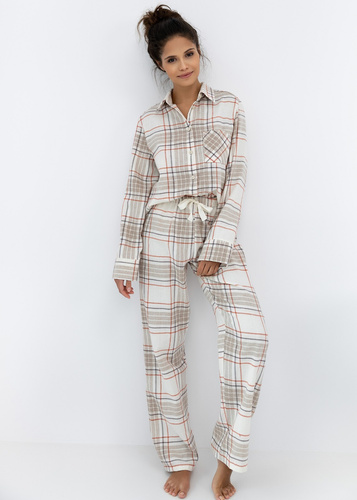Dámske pyžamo Adalyn Sensis - károvaný bavlnený flanel, zapínanie na gombíky