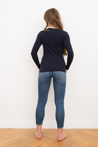 Blúzka Ibiza Dámska talianska móda s dlhým rukávom - tmavomodrá