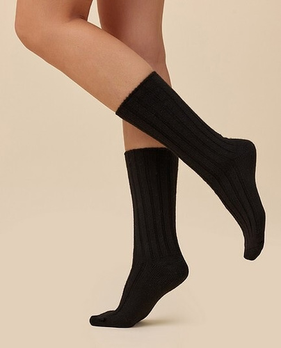 Dámske ponožky Gabriella SW/069 nero - merino vlna, rebrované, s netlakovým pásom