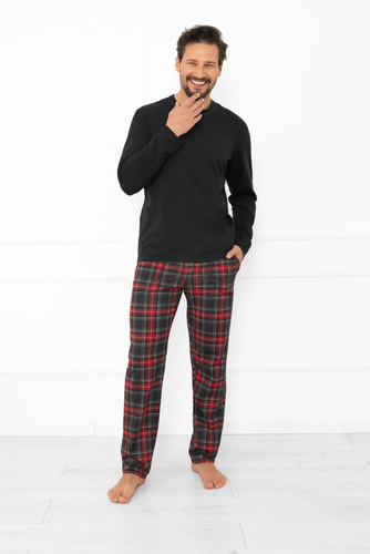 Rusoli pánske pyžamo Italian Fashion dark melange - károvaná bavlna, dlhé, pohodlné