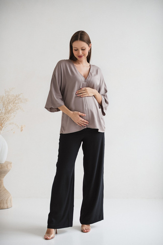 Mamafullness Tehotenská blúzka na dojčenie Milk&Love béžová - viskóza, 3/4 rukáv, oversize