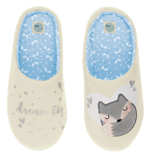 Fixy Sorbetto ecru - teplé dámske papuče s protišmykovou podrážkou a potlačou