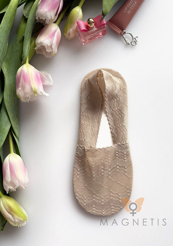 Dámske balerínkové ponožky Magnetis GC-251144 čipkované so silikónom – neviditeľné champagne