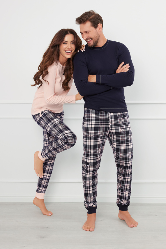 Brit Pyžamo Pánske dlhé nohavice s dlhým rukávom Talianska móda - námornícka modrá/potlač