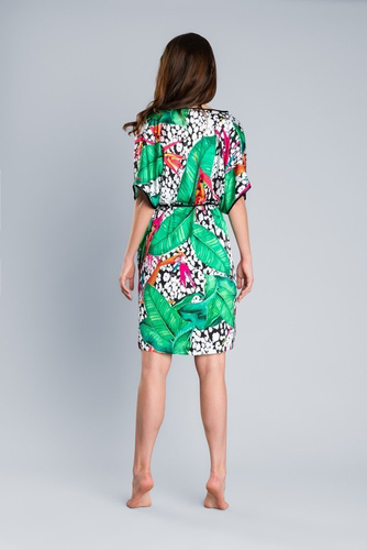 DORITA Dámsky saténový župan Italian Fashion - potlač/zelená