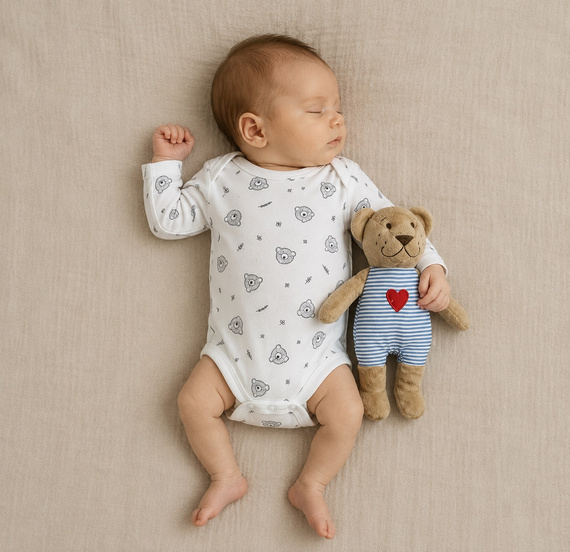 BD16426 Mamatti body pre bábätká Medvedík dlhý rukáv bavlnené biele