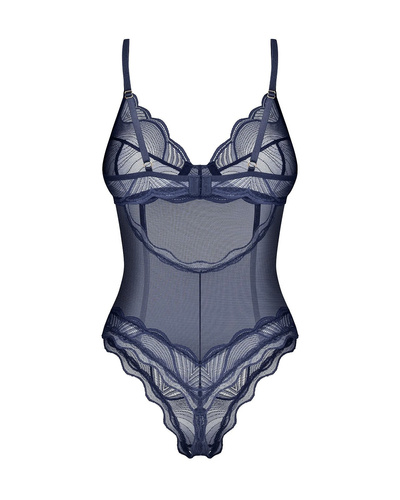 Obsessive Nightly Blue Crotchless body – čipkované body s kosticou tmavomodré
