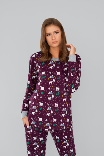 Ava Dámske pyžamo a nohavice s dlhým rukávom Italian Fashion - potlač bordová