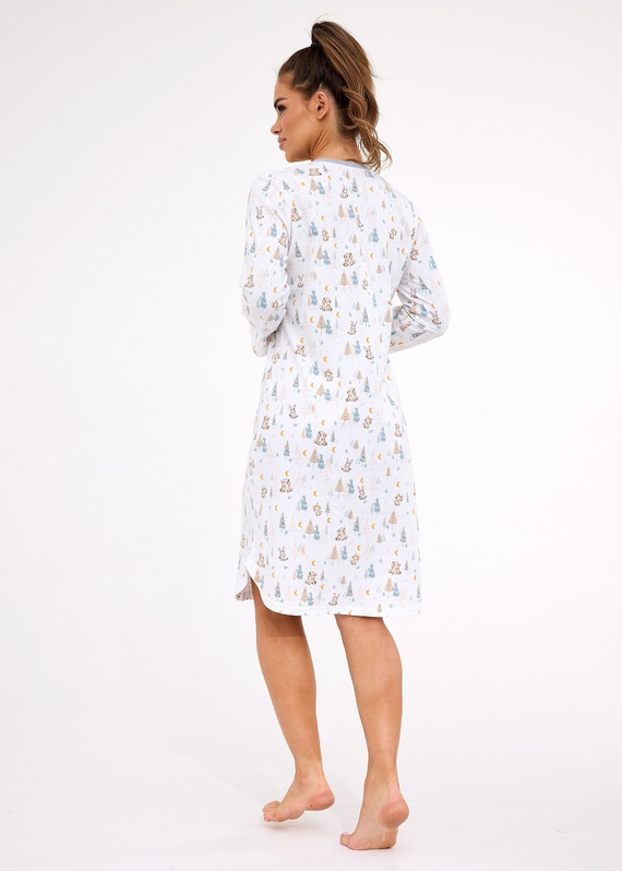 Dámska nočná košeľa 777/436 Cornette Fox 3 ecru - bavlna, zapínanie na patentky, pohodlný strih