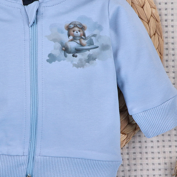 NINI Baby Bear Pilot detská organická mikina na zips ABN-5751/BLE