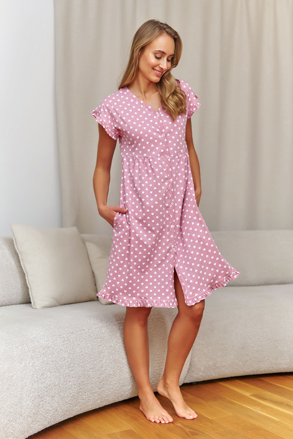 7303 Doctor Nap - Nočná košeľa pre tehotné a dojčiace ženy | Bavlna s elastanom, poľská výroba - moka mousse