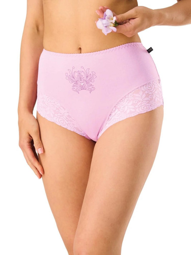 Dámske nohavičky LPF 585 ružovo-fialové maxi bikini, 95% bavlna, elastan, čipkový detail