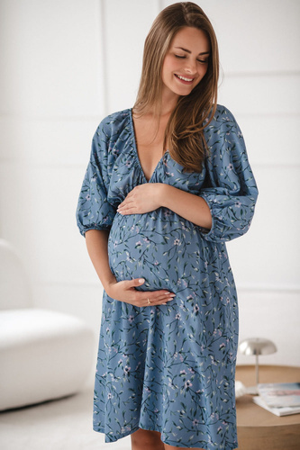 Milk Sun Šaty na tehotenstvo a dojčenie Milk&Love modré kvetinové šaty