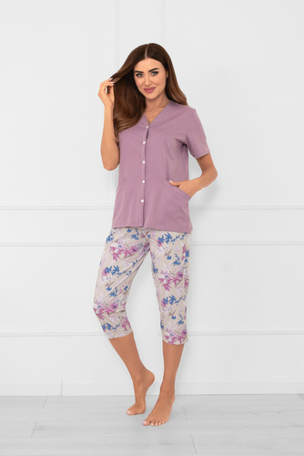 Zafra Dámske pyžamo s krátkym rukávom a 3/4 nohavicami Italian Fashion - vres/potlač