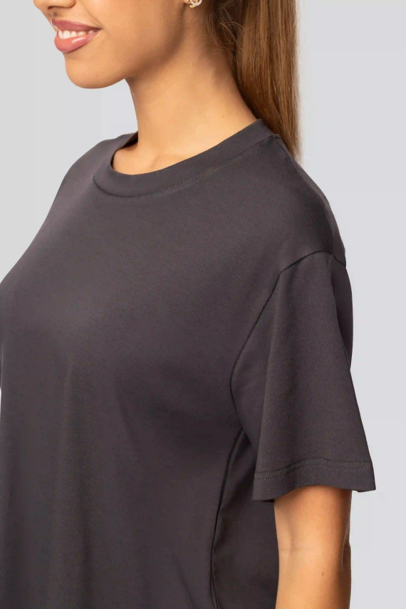 Dámske bavlnené tričko Urban v grafitovej farbe - krátky rukáv, klasický strih, módne s rozparky | Vysokokvalitný materiál, pružnosť