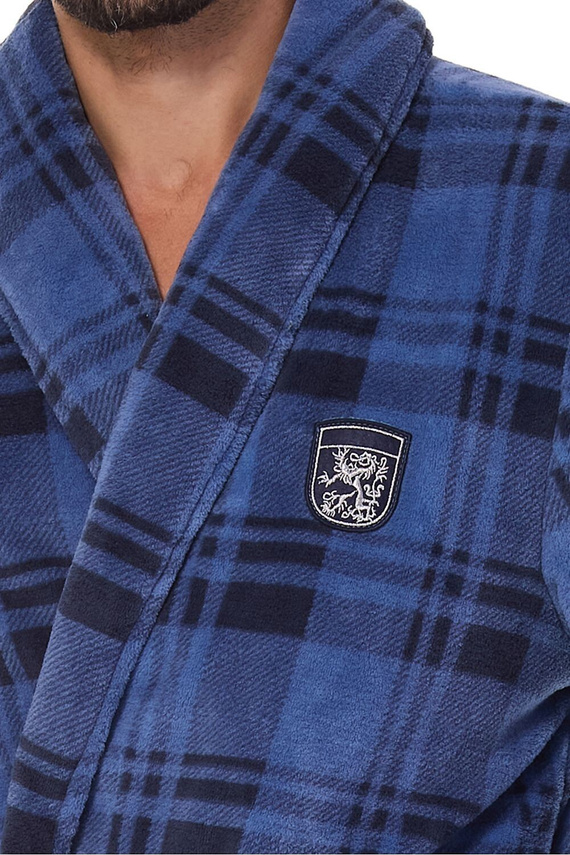 2456 BJ Pánsky župan L&L navy- mäkký, károvaný s golierom